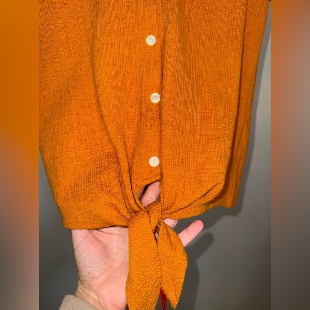 J.Crew Textured Tie-Front Blouse Cap Sleeve Size XS Mustard - Picture 6 of 6
